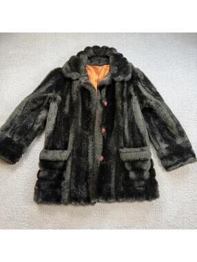 Vintage 90s Martique Faux Fur Coat Dark Brown Plush Jacket Satin Lining Luxury